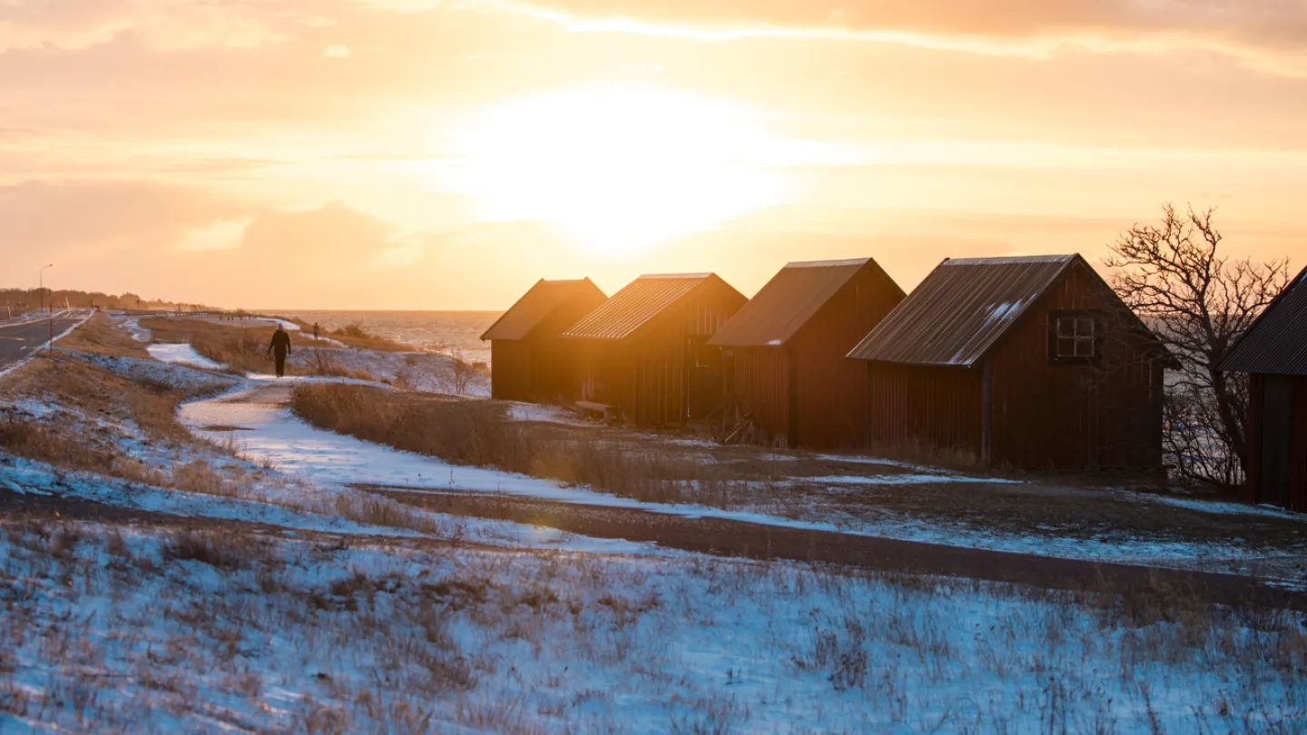Solnedgång en vinterdag i Byxelkrok
